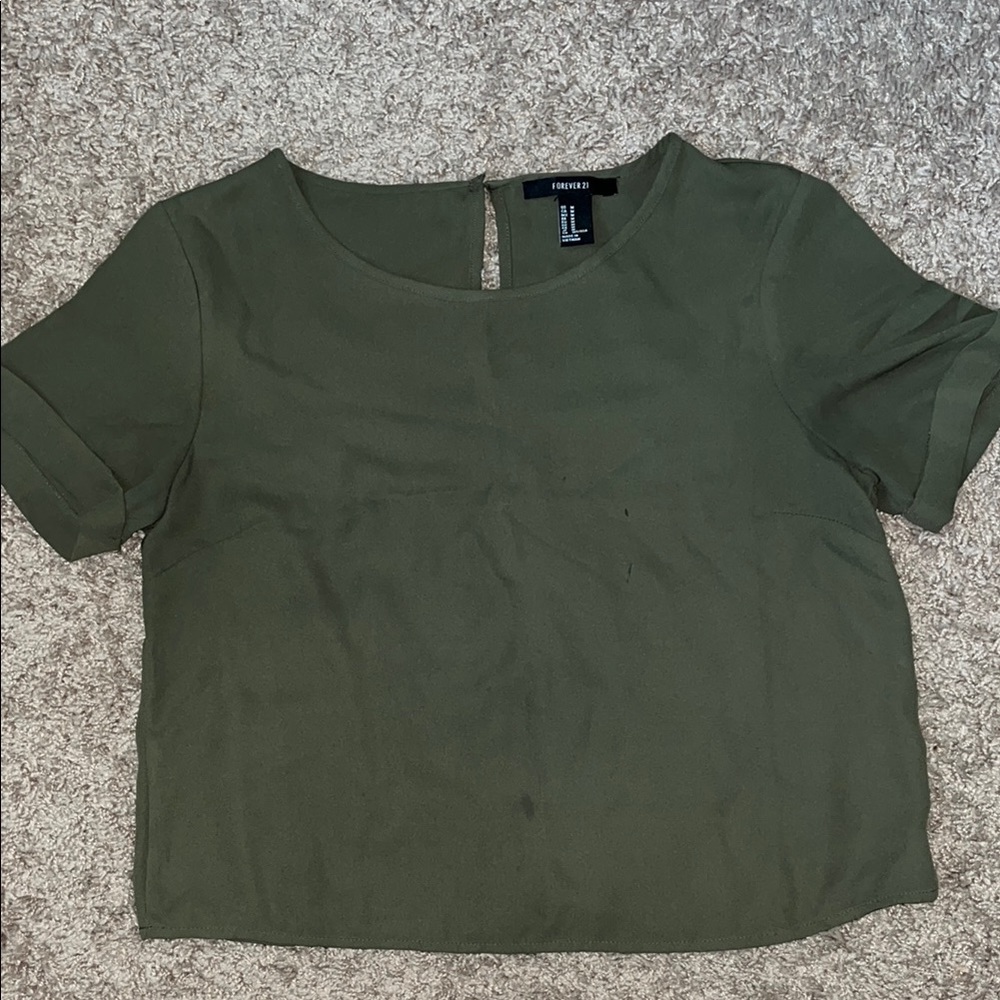 Forever 21 Green Crop Top Short Sleeve Blouse